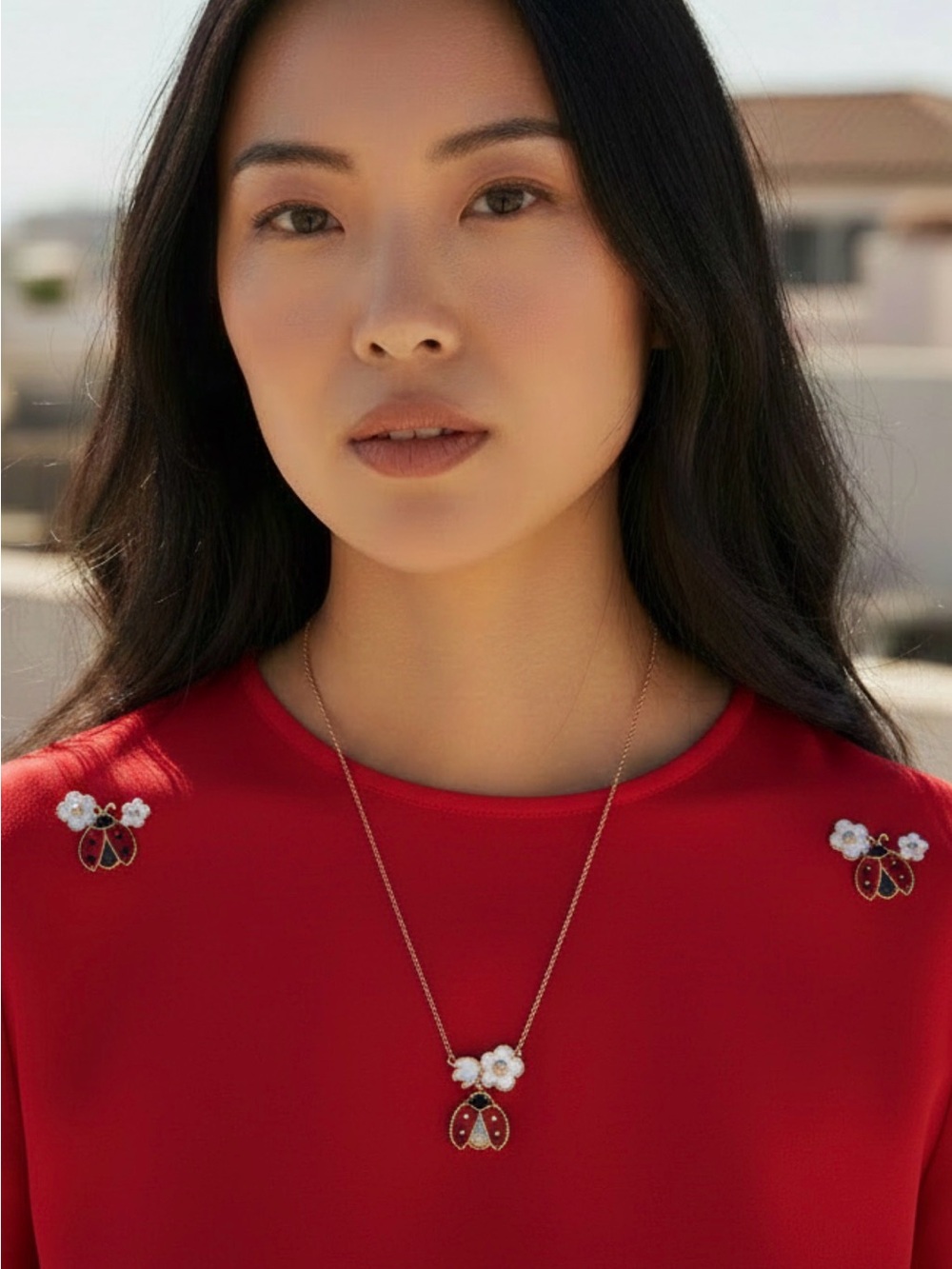 Ladybug Pendant Necklace in Gold-Tone